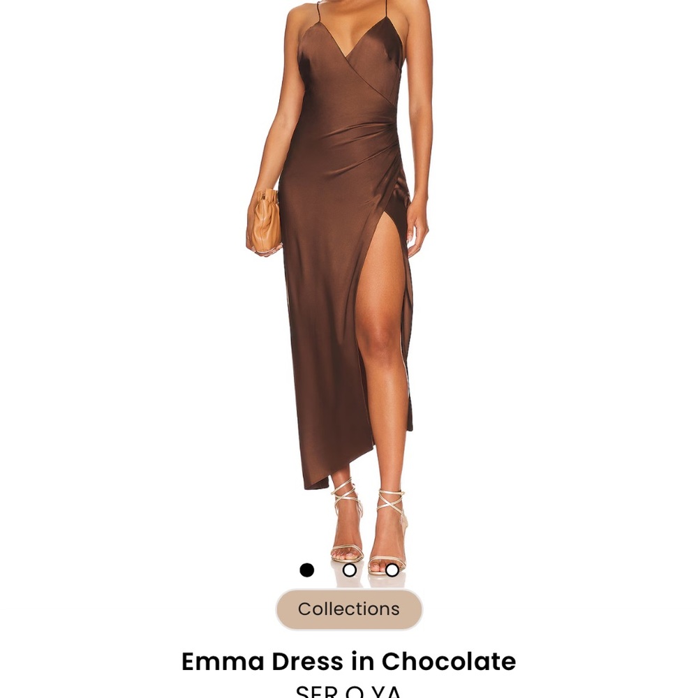 SER.O.YA Brown Midi Sundress with Slit and Spaghetti Straps